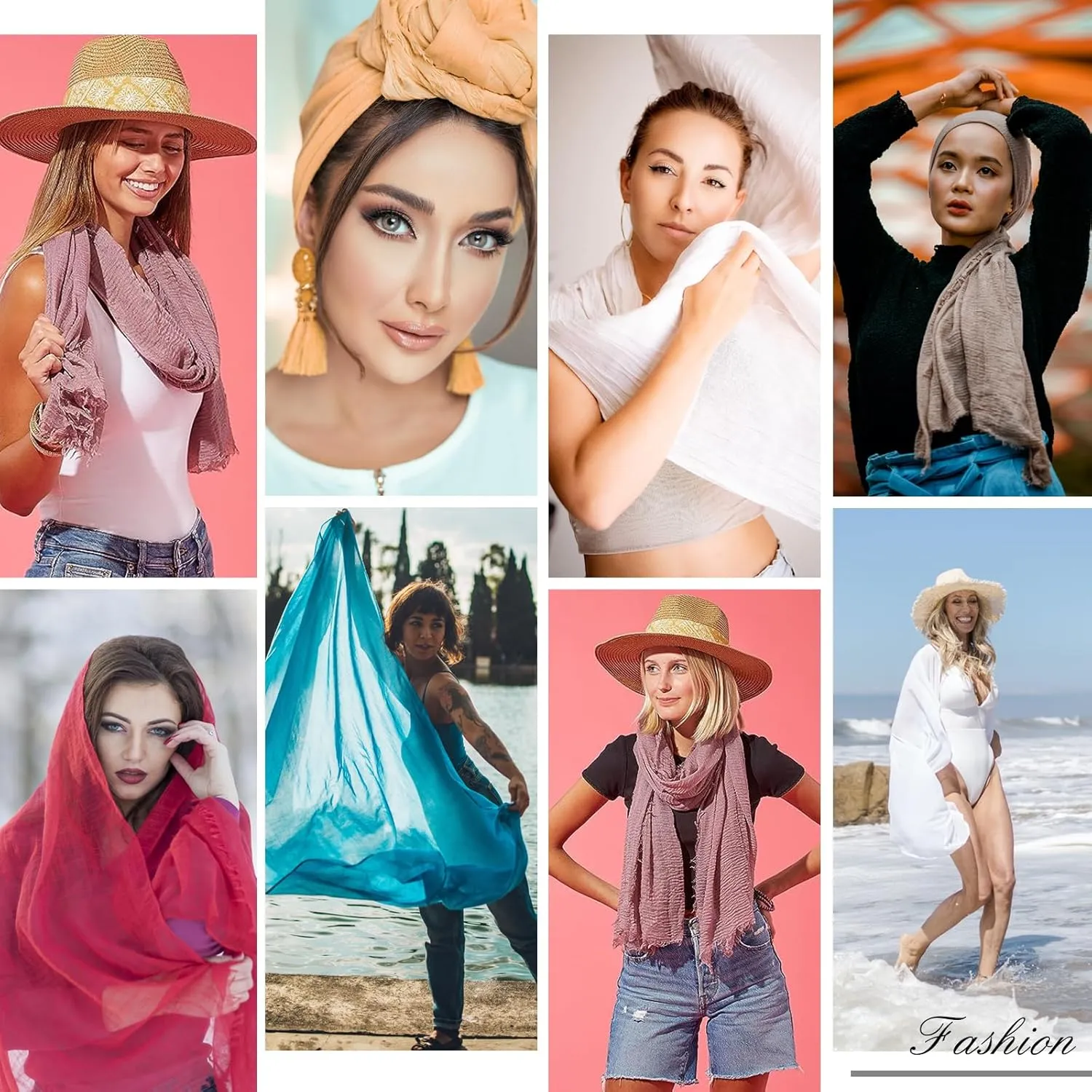 Women Scarf Shawl for All Season 3PCS Scarve Wrap Cotton Hemp Mixed Color