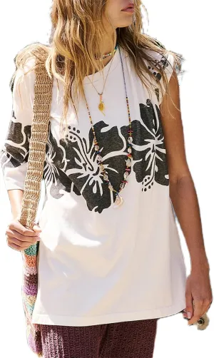 Women Y2K Flower Graphic Short Sleeve Tee Shirts Vintage Oversized Crew Neck T-Shirts Casual Baggy Aesthetic Tops