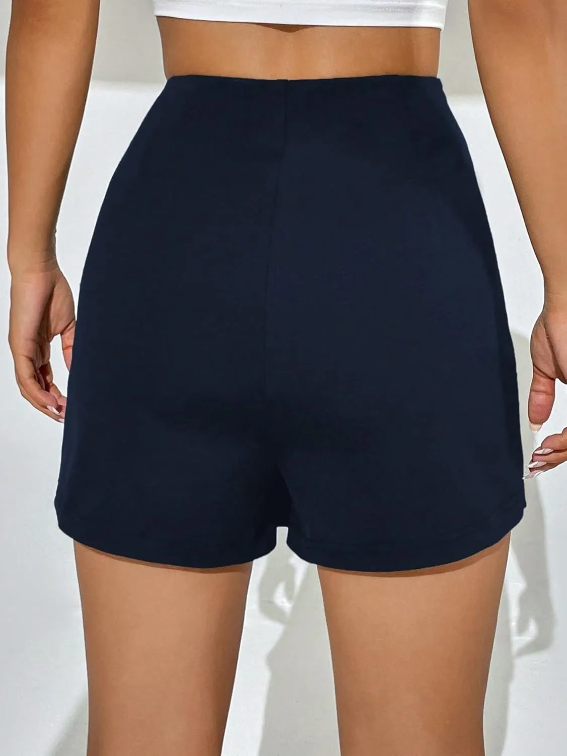 Women's 2025 Casual Plain Shorts High Waist Slit Skort