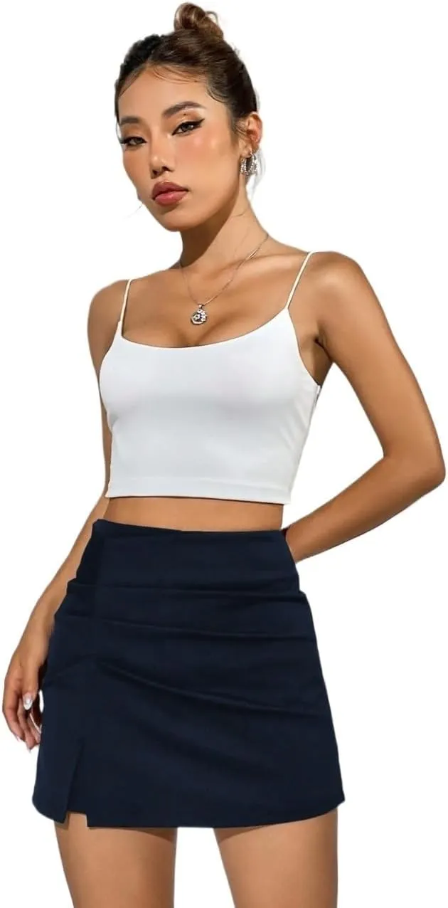 Women's 2025 Casual Plain Shorts High Waist Slit Skort