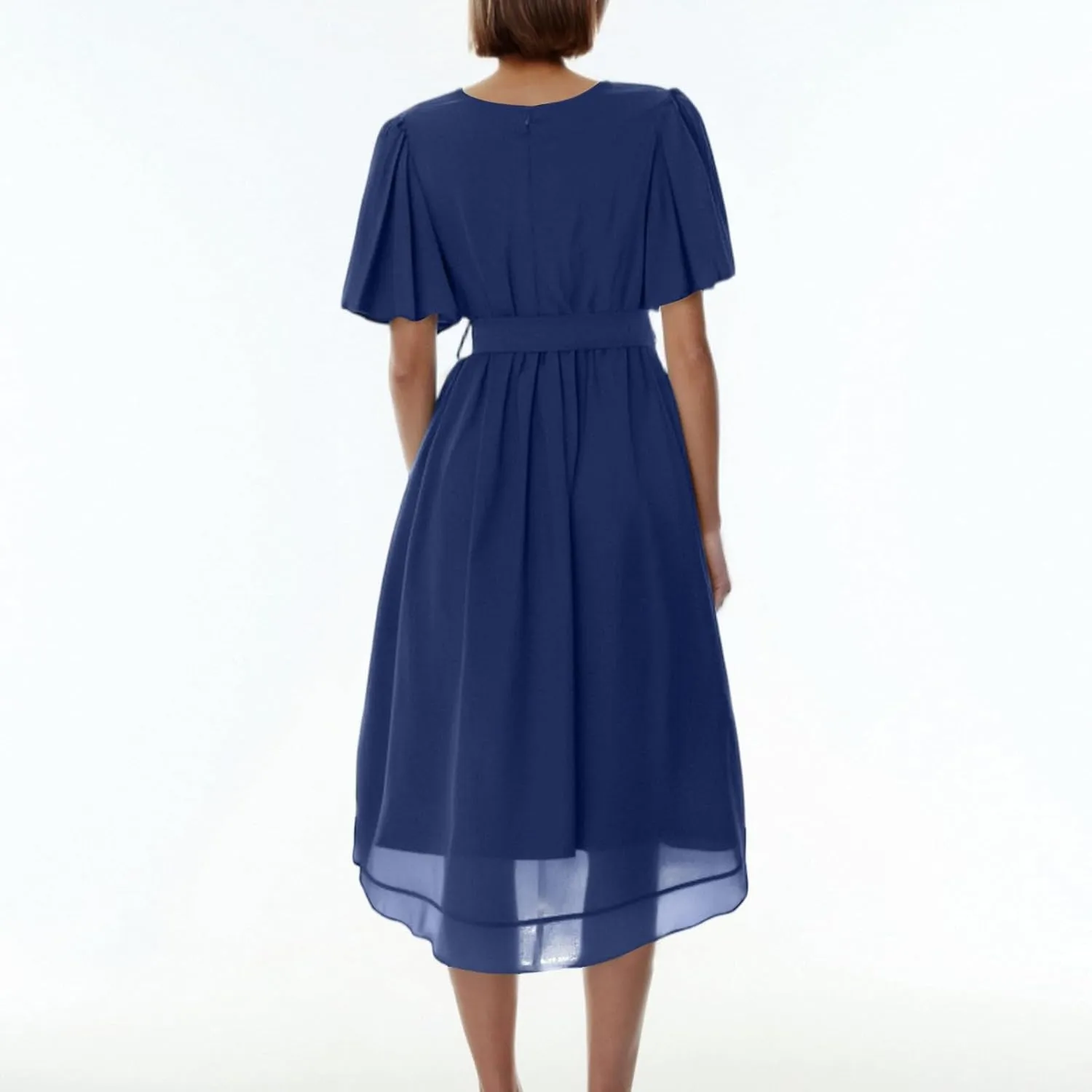 Womens Boho Floral Printed Chiffon Dresses 2025 Spring Elegant V Neck Belted Summer Wedding Prom Cocktail Midi Dress