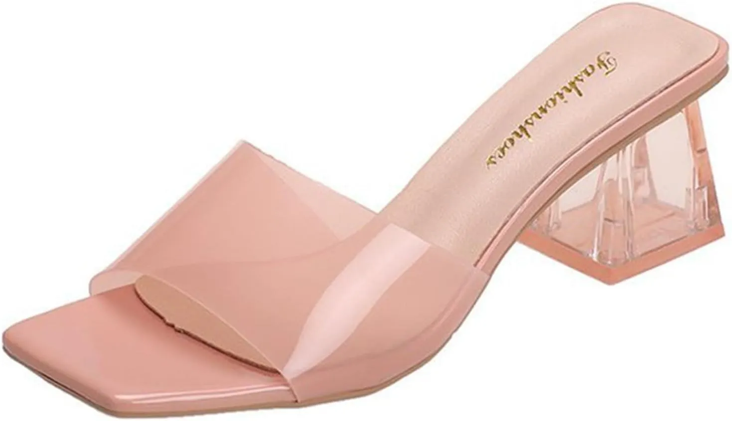 Women'S Clear Rhinestones Anti-Slip Chunky Heels Sandals,Slip on Square Open Toe Mule Heels, Comfortable Dress Prom Wedding Heels Pumps Shoes