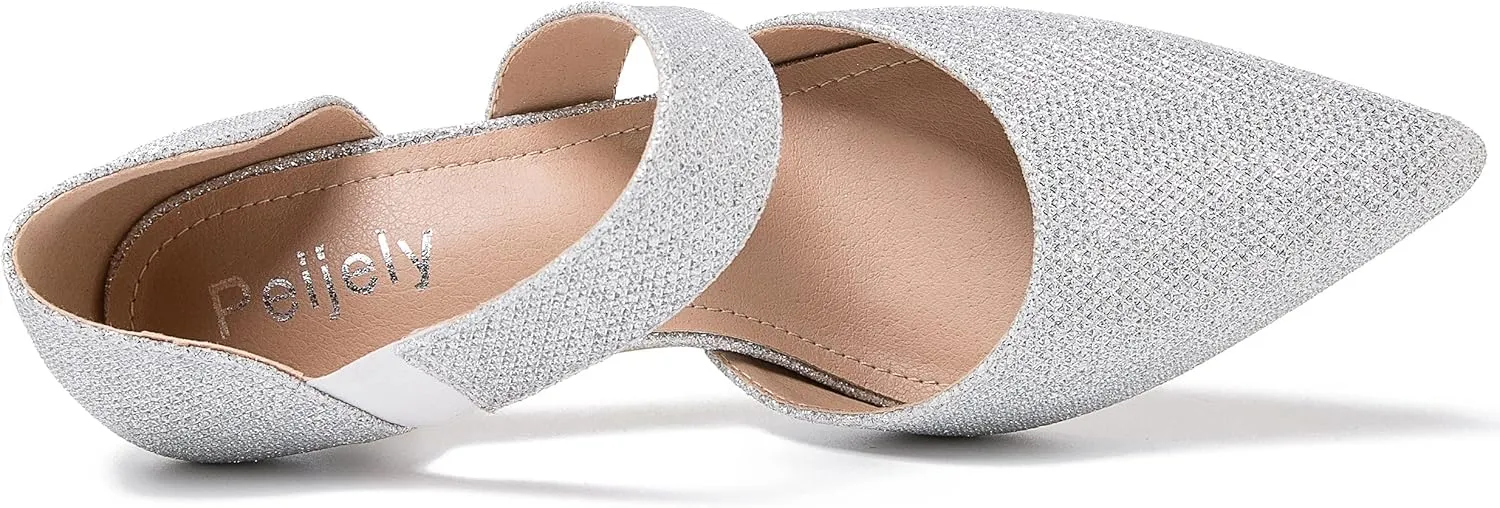 Women's Closed Pointed Toe Heels Strap D'Orsay Kitten Heel Slip On Dressy Pumps