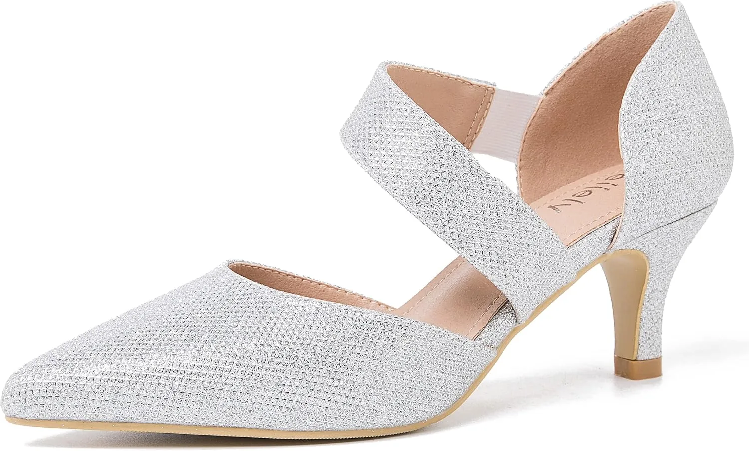 Women's Closed Pointed Toe Heels Strap D'Orsay Kitten Heel Slip On Dressy Pumps
