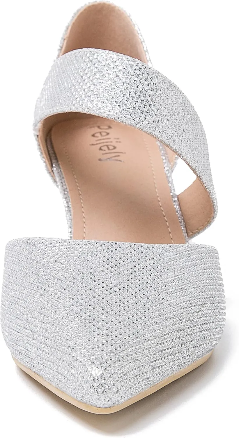 Women's Closed Pointed Toe Heels Strap D'Orsay Kitten Heel Slip On Dressy Pumps
