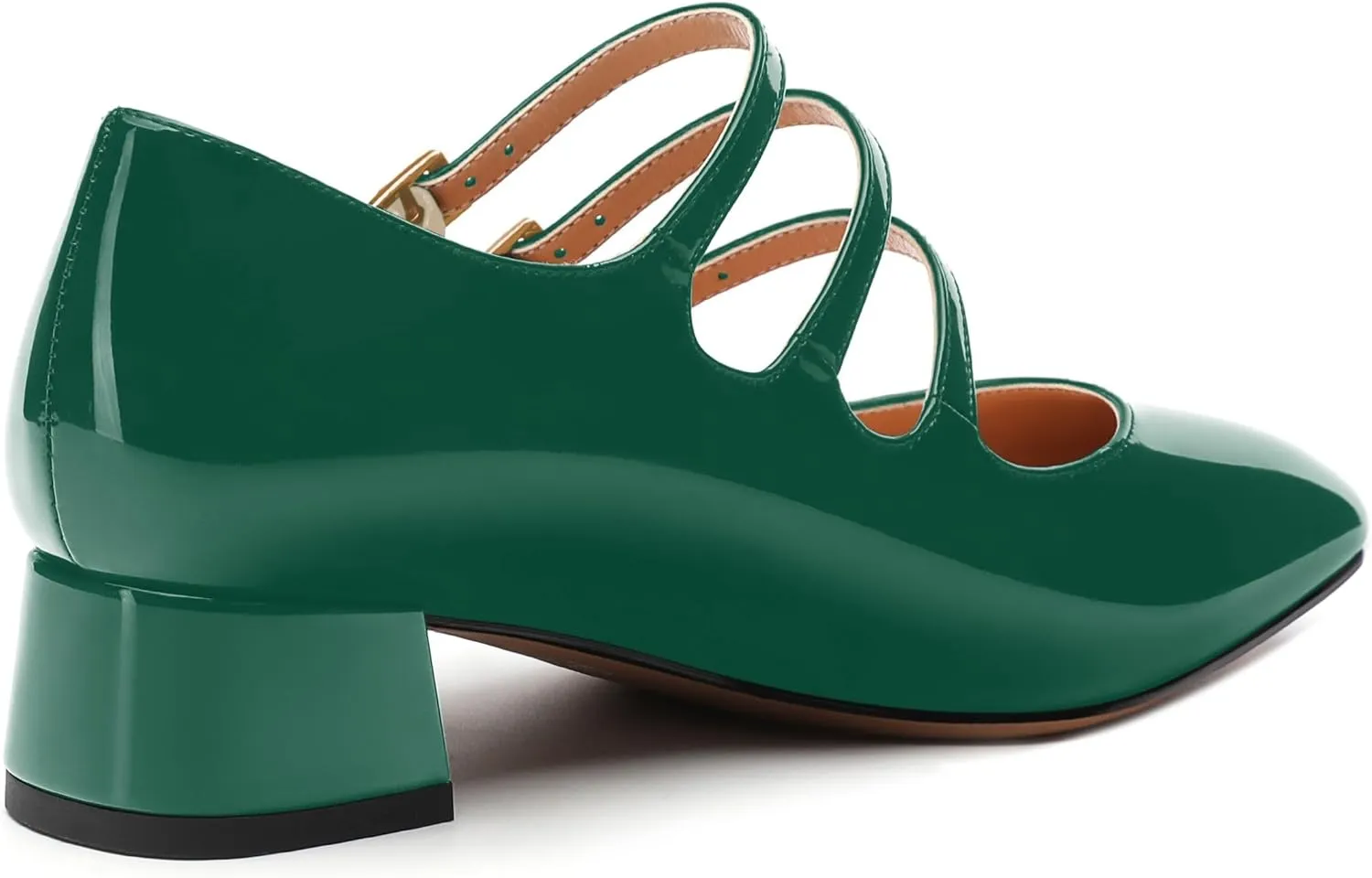Womens Closed Square Toe Low Chunky Heels for Women Ladies Patent Leather Three Strap Mary Jane Pumps Wedding Party Office Dress Shoes