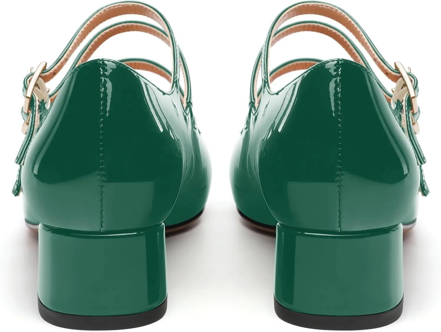 Womens Closed Square Toe Low Chunky Heels for Women Ladies Patent Leather Three Strap Mary Jane Pumps Wedding Party Office Dress Shoes