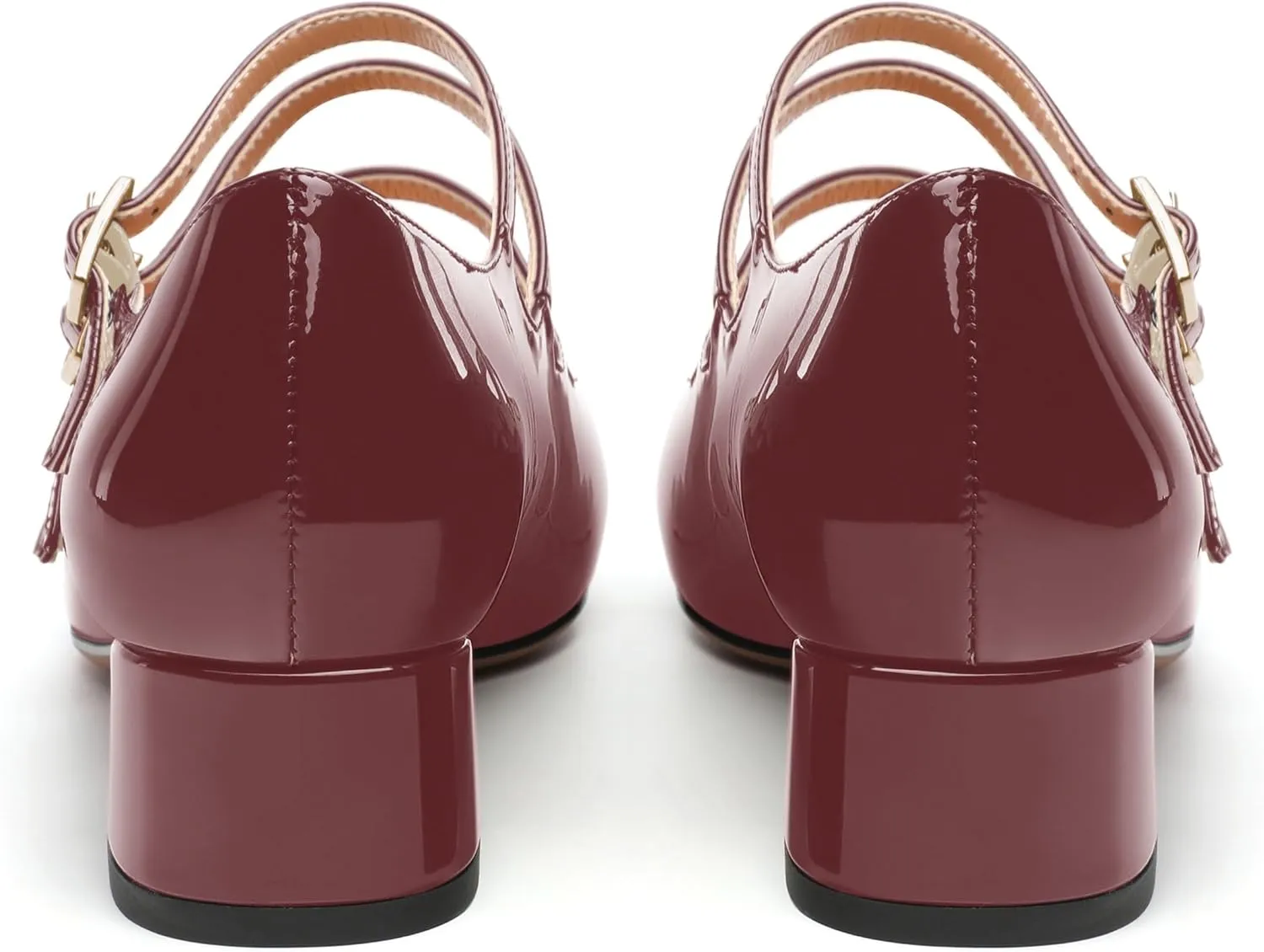 Womens Closed Square Toe Low Chunky Heels for Women Ladies Patent Leather Three Strap Mary Jane Pumps Wedding Party Office Dress Shoes