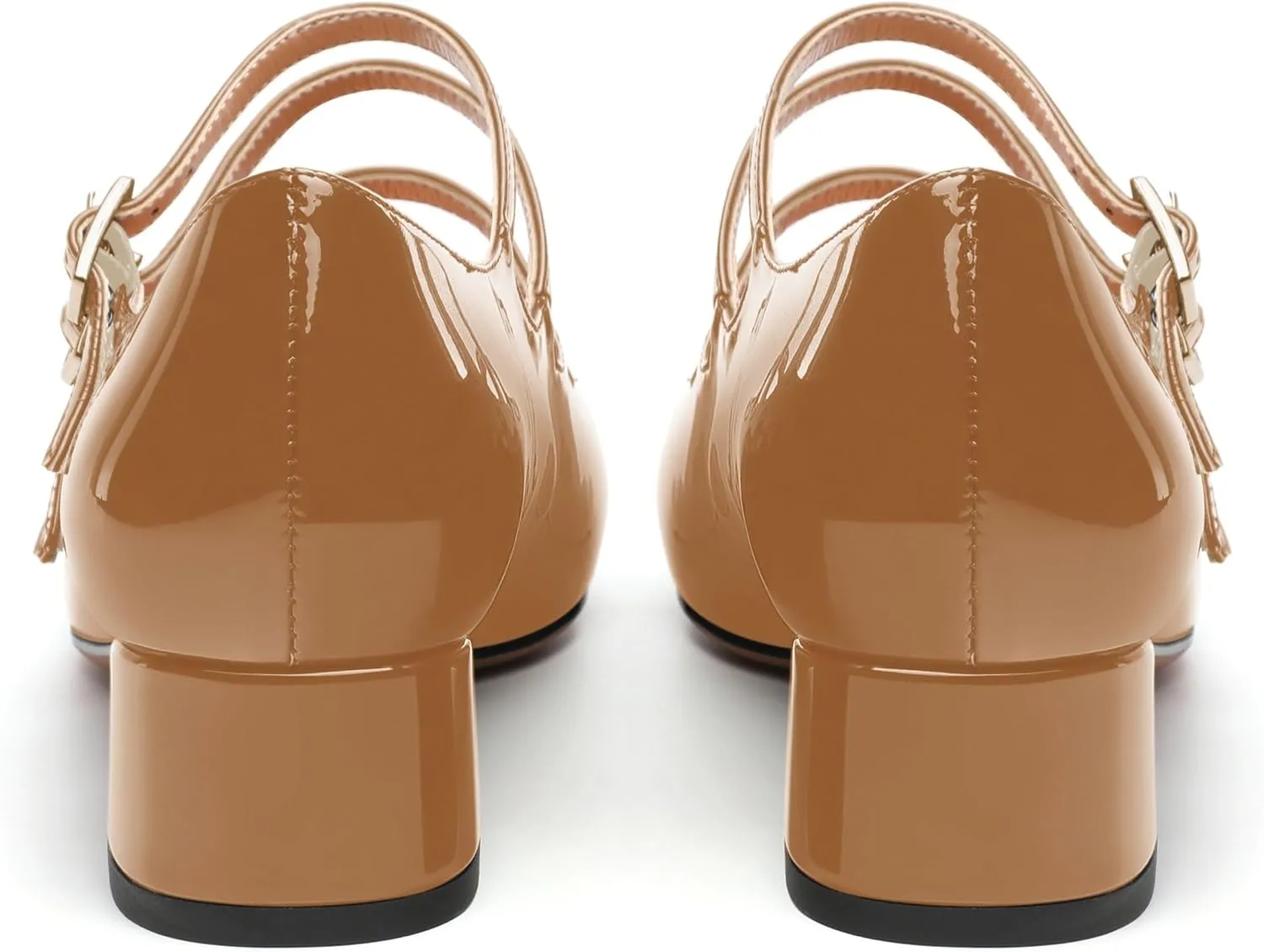 Womens Closed Square Toe Low Chunky Heels for Women Ladies Patent Leather Three Strap Mary Jane Pumps Wedding Party Office Dress Shoes