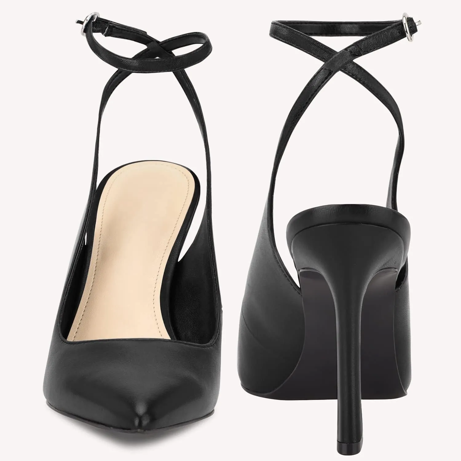 Womens Closed Toe Ankle Strap Heels Pointed Toe Pumps Shoes Slingback High Heel Wedding Dress Shoes