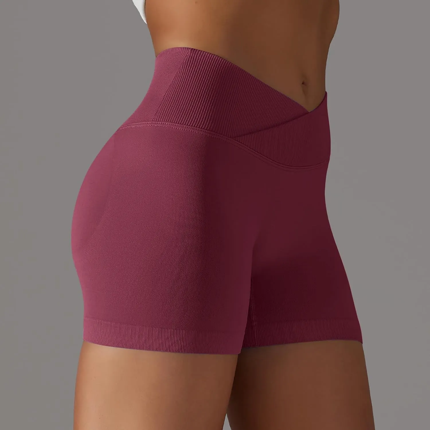 Women'S Crossover Athletic Shorts 2024 Trendy Summer High Waisted Workout Biker Shorts Solid Stretchy Yoga Shorts