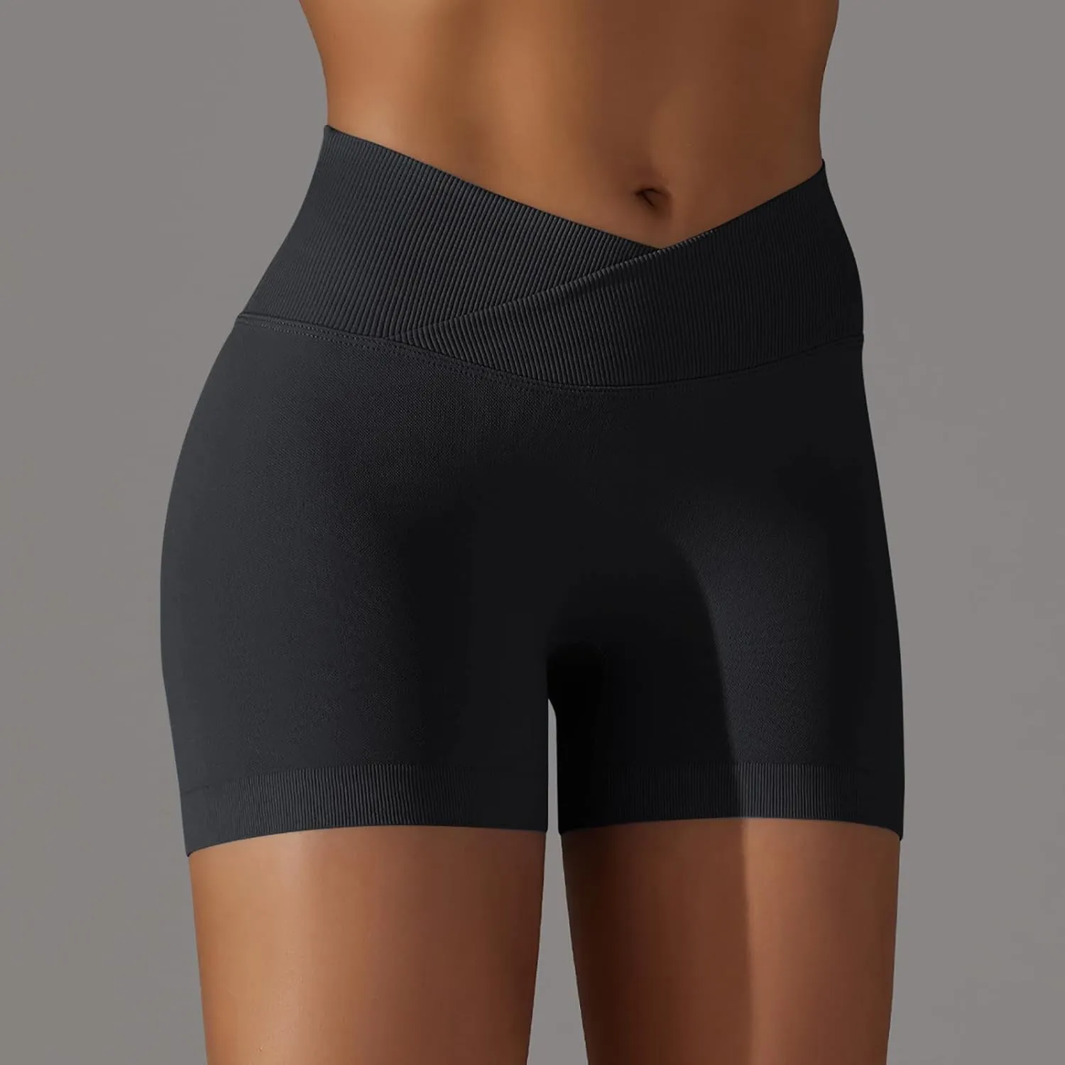 Women'S Crossover Athletic Shorts 2024 Trendy Summer High Waisted Workout Biker Shorts Solid Stretchy Yoga Shorts