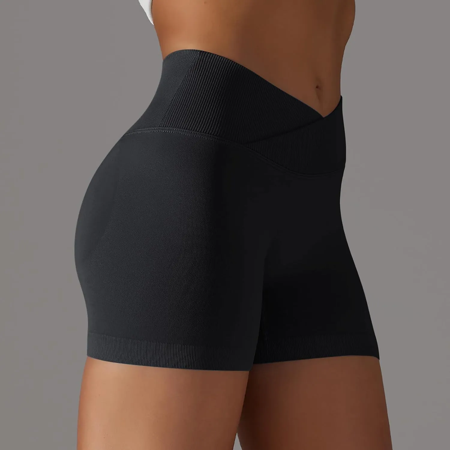 Women'S Crossover Athletic Shorts 2024 Trendy Summer High Waisted Workout Biker Shorts Solid Stretchy Yoga Shorts