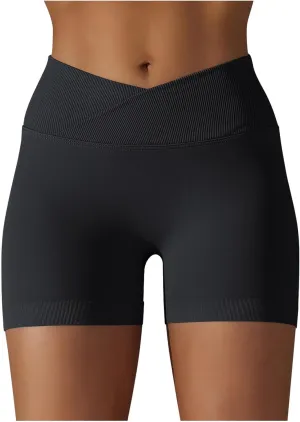 Women'S Crossover Athletic Shorts 2024 Trendy Summer High Waisted Workout Biker Shorts Solid Stretchy Yoga Shorts