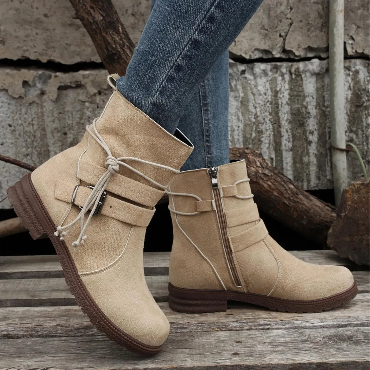 Womens Dress Bo_ots Low He_el Comfortable Mid_Calf Riding Winter bo_ots Motorcycle Combat Military Biker Ankle bo_oties
