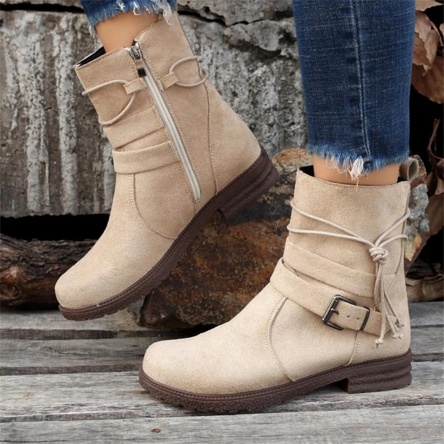 Womens Dress Bo_ots Low He_el Comfortable Mid_Calf Riding Winter bo_ots Motorcycle Combat Military Biker Ankle bo_oties