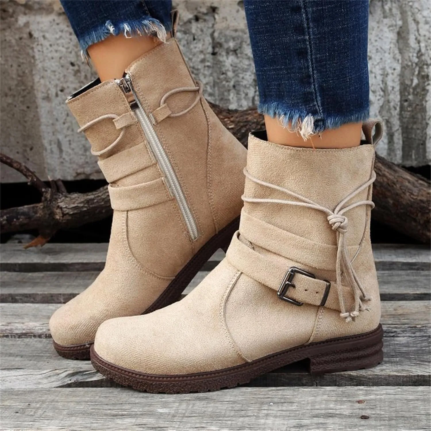 Womens Dress Bo_ots Low He_el Comfortable Mid_Calf Riding Winter bo_ots Motorcycle Combat Military Biker Ankle bo_oties