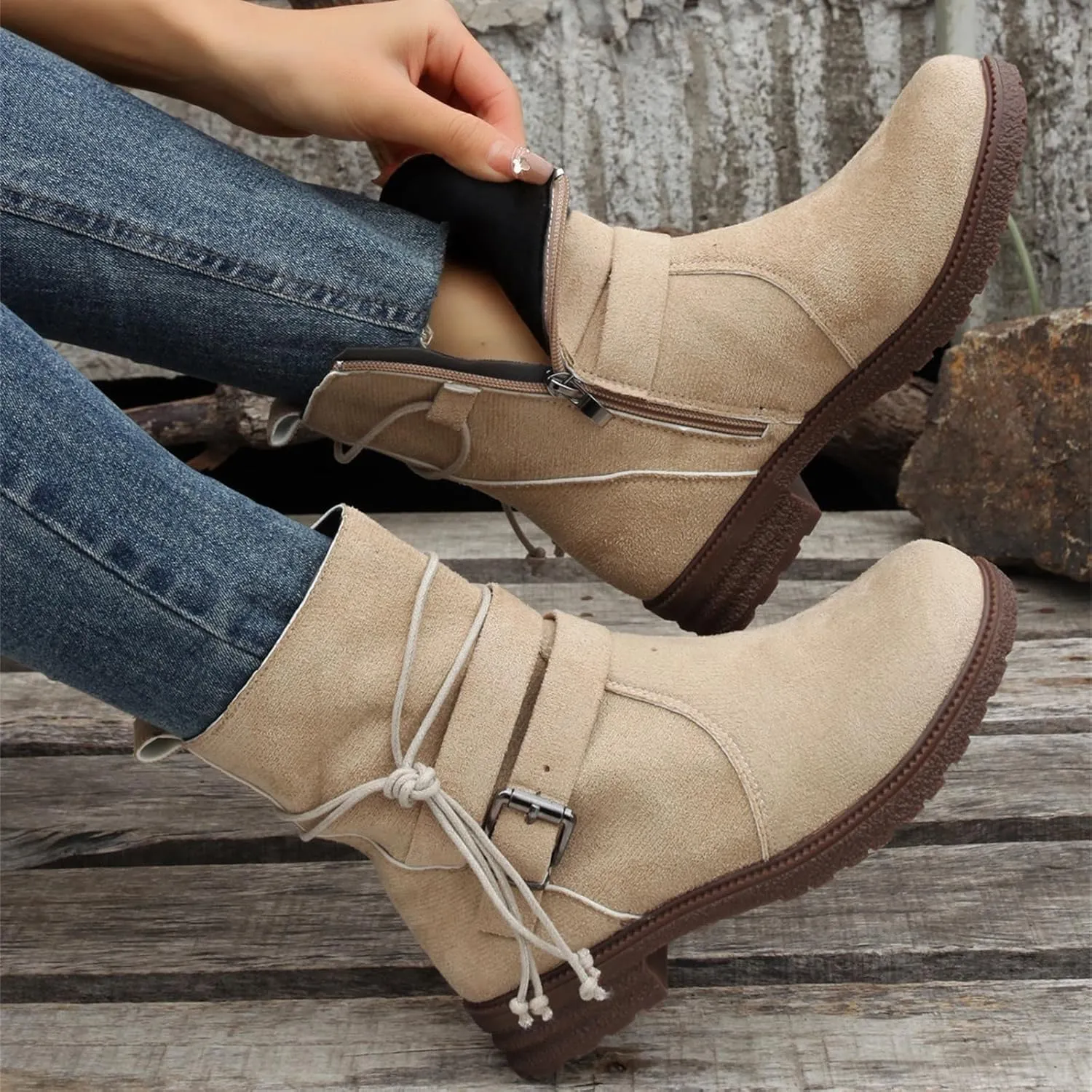 Womens Dress Bo_ots Low He_el Comfortable Mid_Calf Riding Winter bo_ots Motorcycle Combat Military Biker Ankle bo_oties