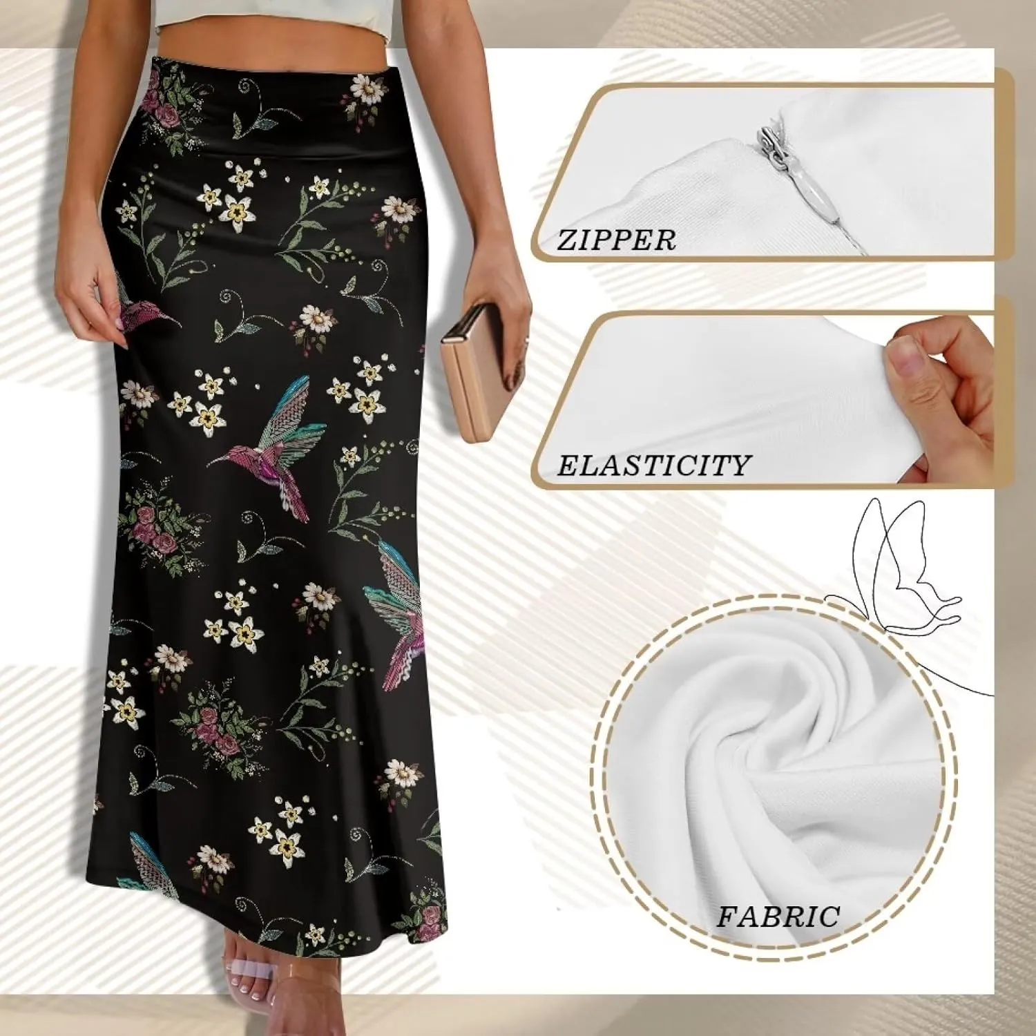 Women's Elastic High Waist Pleated Midi Skirt A-Line Flowy Swing Tiered Skirts