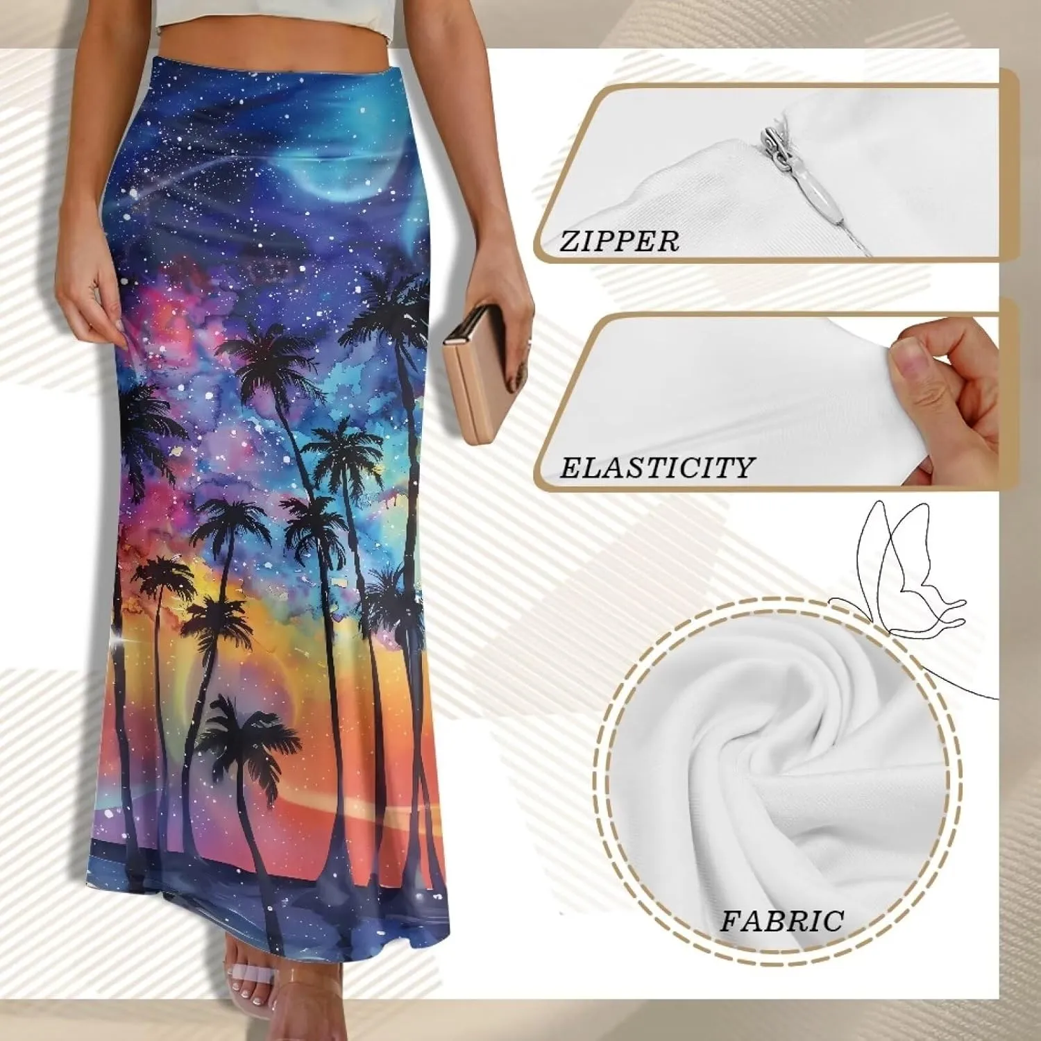 Women's Elastic High Waist Pleated Midi Skirt A-Line Flowy Swing Tiered Skirts