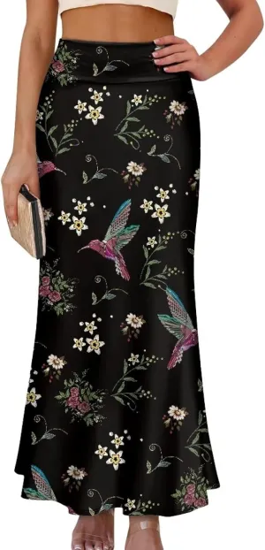 Women's Elastic High Waist Pleated Midi Skirt A-Line Flowy Swing Tiered Skirts