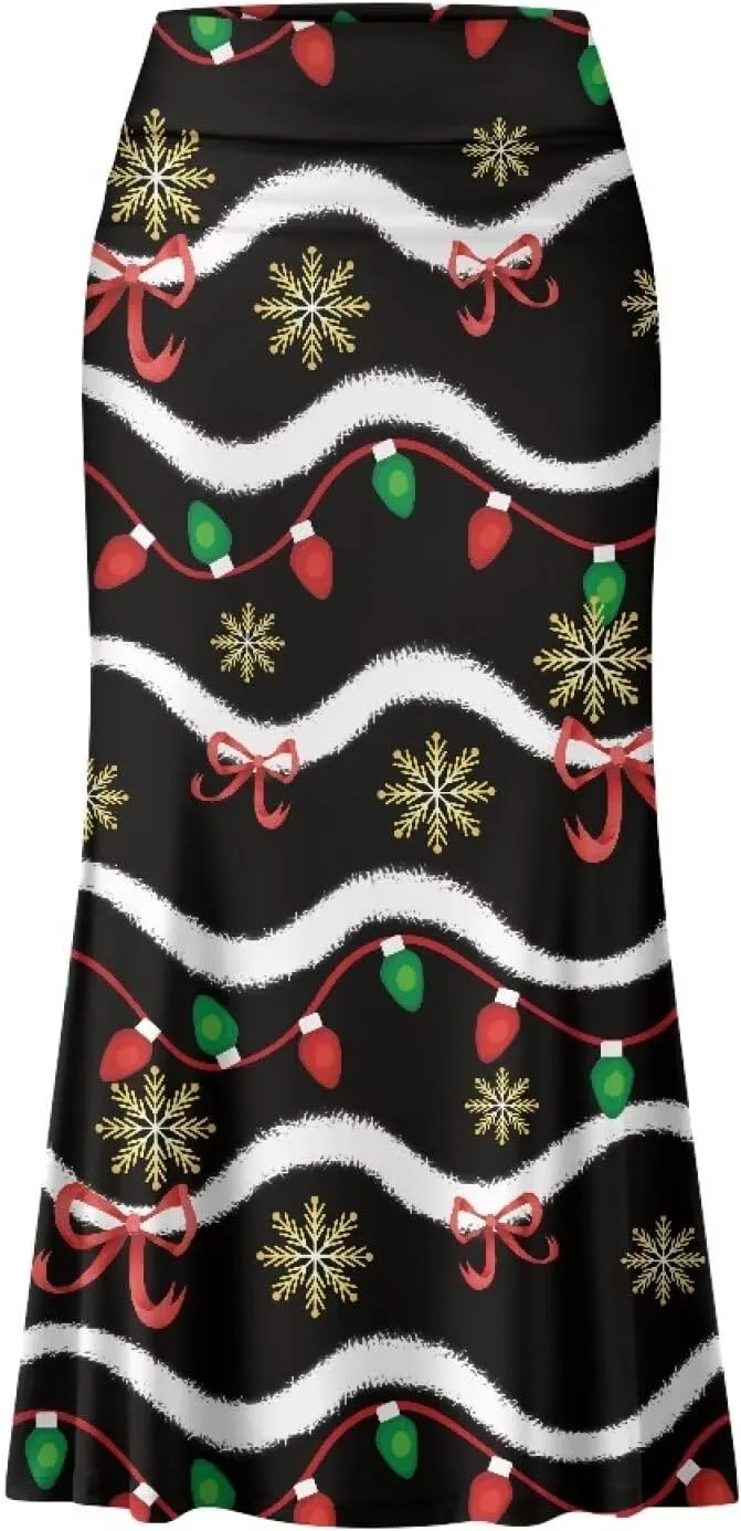 Women's Elastic High Waist Pleated Midi Skirt A-Line Flowy Swing Tiered Skirts