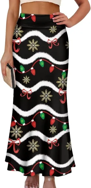 Women's Elastic High Waist Pleated Midi Skirt A-Line Flowy Swing Tiered Skirts