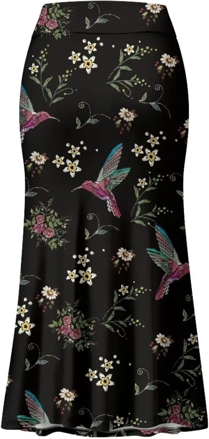 Women's Elastic High Waist Pleated Midi Skirt A-Line Flowy Swing Tiered Skirts