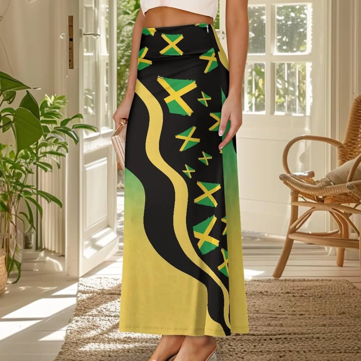 Women's Elastic High Waist Pleated Midi Skirt A-Line Flowy Swing Tiered Skirts