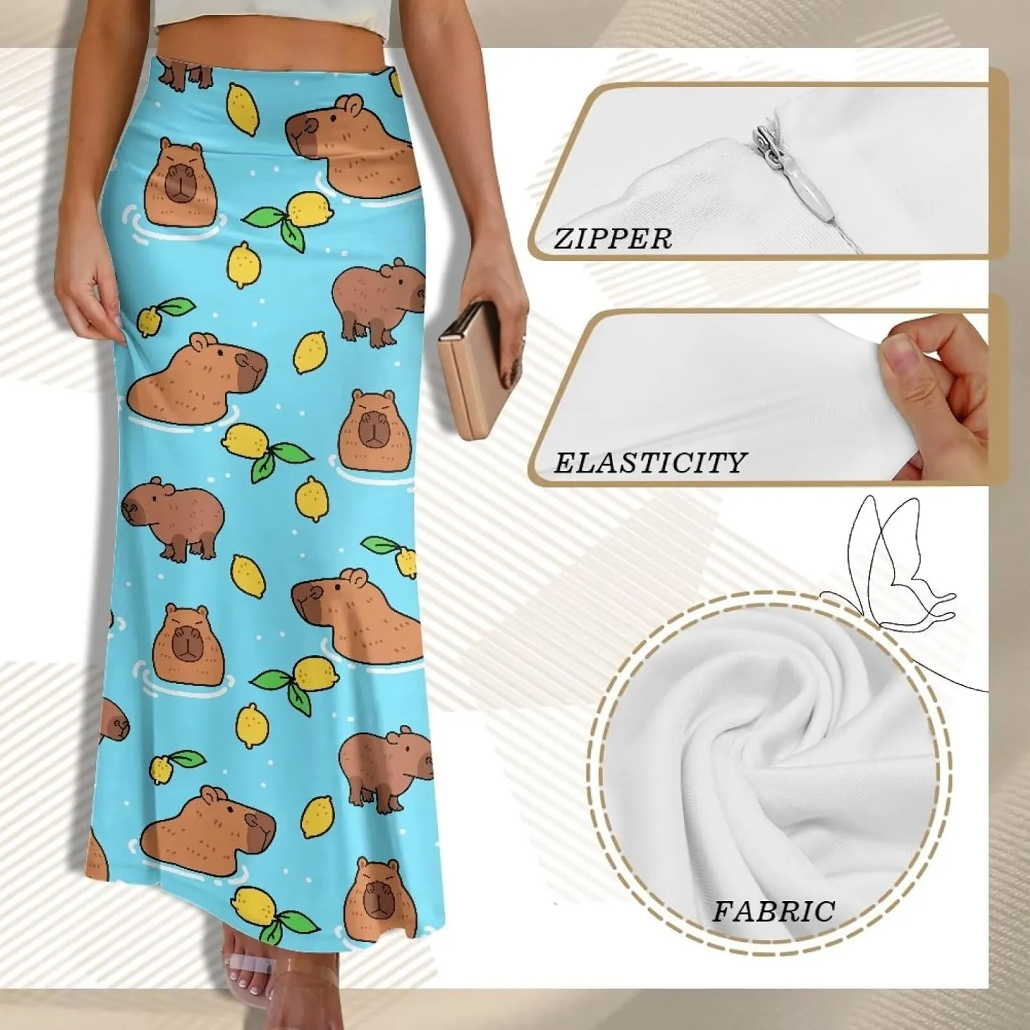 Women's Elastic High Waist Pleated Midi Skirt A-Line Flowy Swing Tiered Skirts