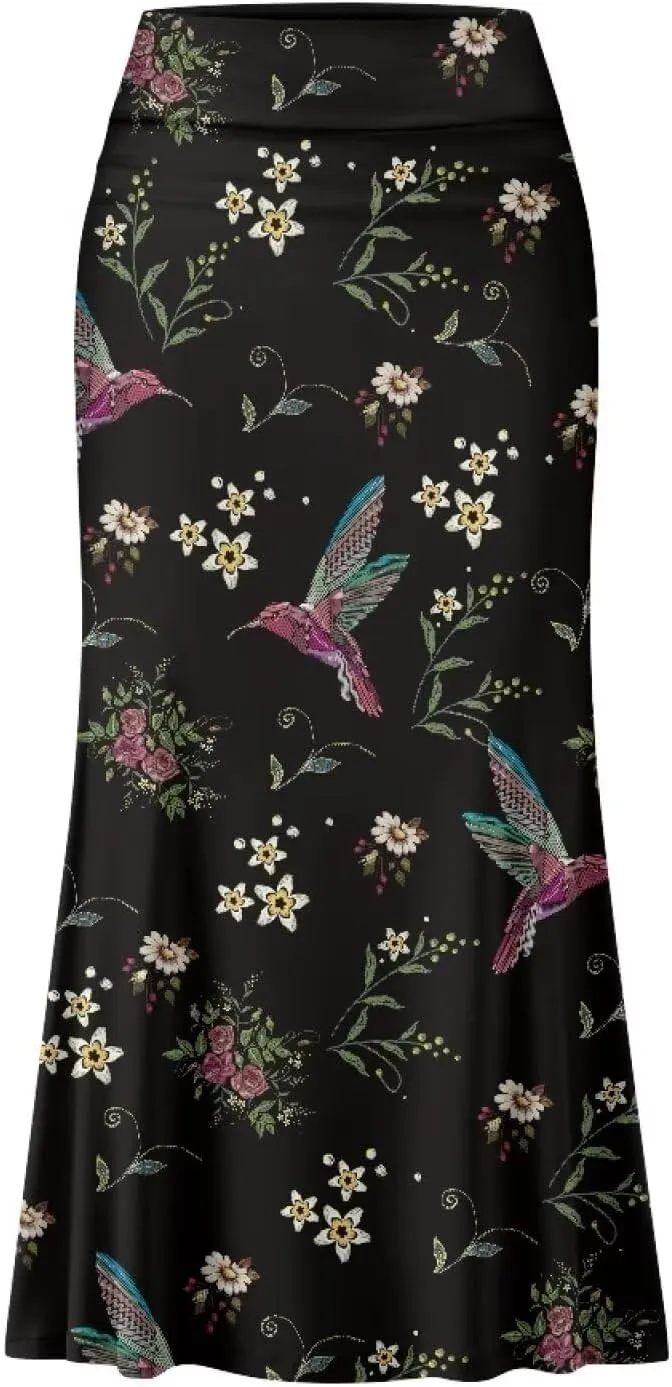 Women's Elastic High Waist Pleated Midi Skirt A-Line Flowy Swing Tiered Skirts