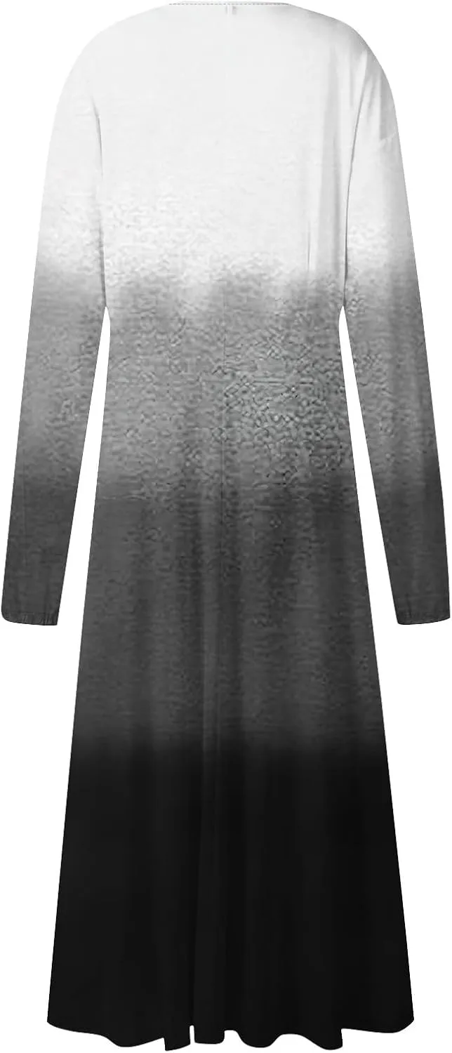 Womens Fall Winter Long Sleeve Trendy Ruched Flowy Floral Formal Midi Dresses Casual Sexy V Neck Elegant Dress