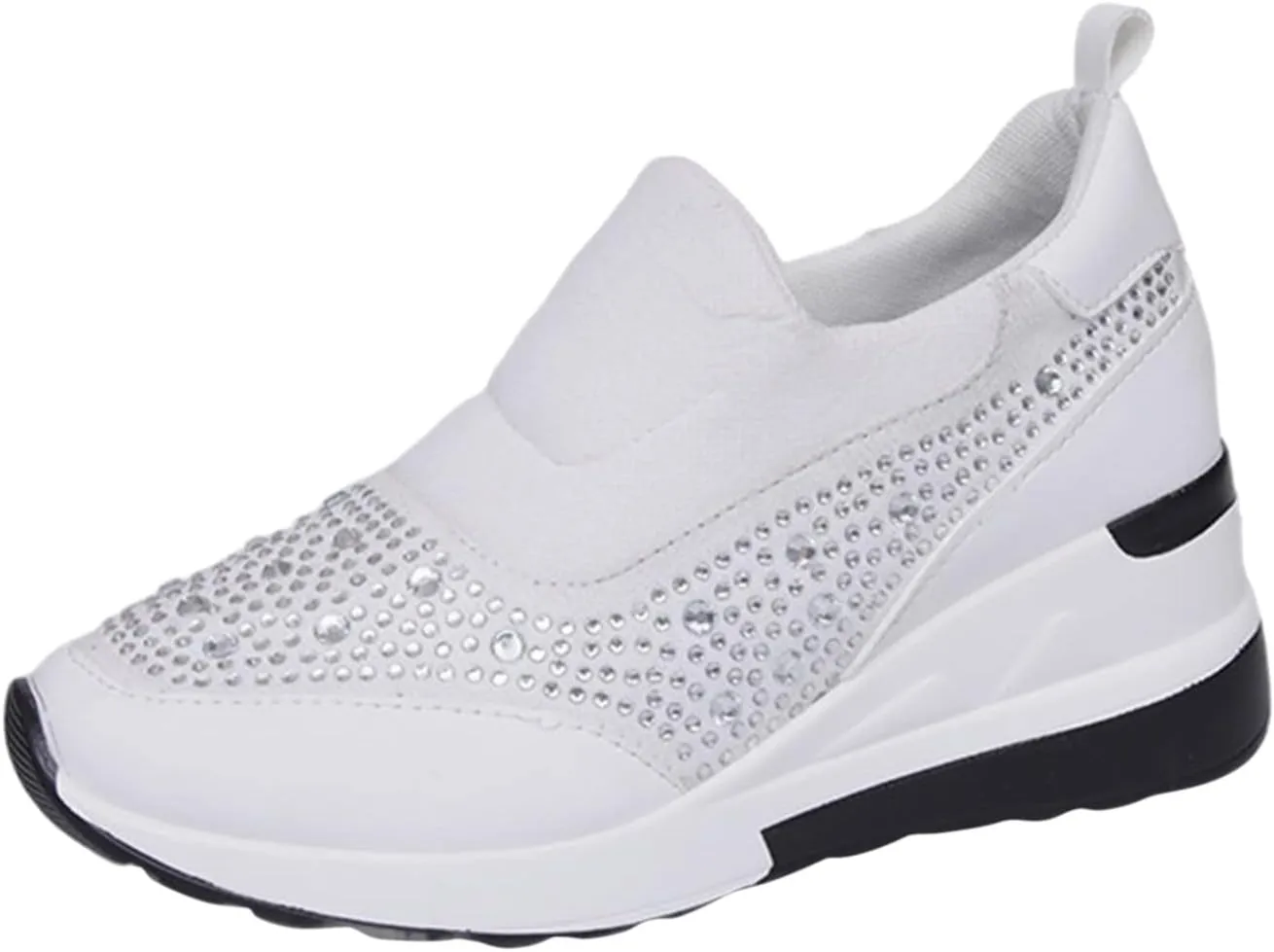 Women's Fashion Glitter Sneakers Sparkly Rhinestone Platform Wedge Shoes Mesh Breathable Slip-on Sneakers Comfortable Slip On Walking Shoes
