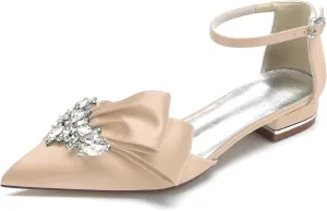 Women's Flats Pointed Toe Pumps, Diamond Low Block Heel Ankle Strap Sandals Casual Dress Wedding Flats Shoes