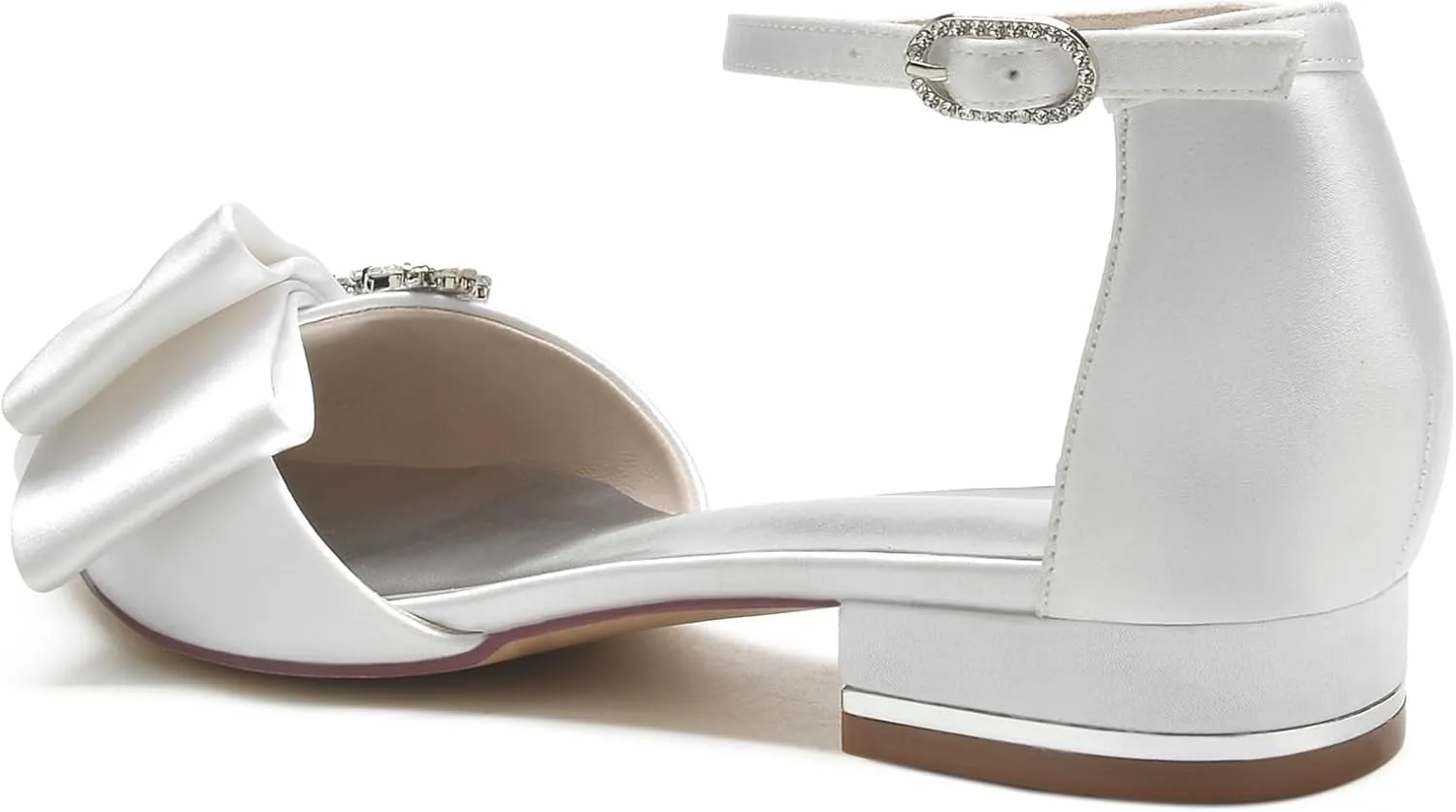 Women's Flats Pointed Toe Pumps, Diamond Low Block Heel Ankle Strap Sandals Casual Dress Wedding Flats Shoes