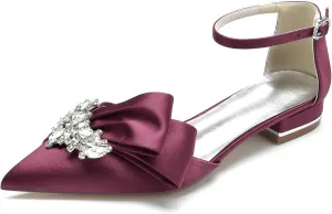Women's Flats Pointed Toe Pumps, Diamond Low Block Heel Ankle Strap Sandals Casual Dress Wedding Flats Shoes