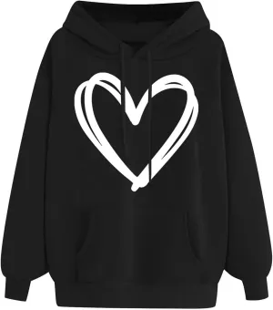 Womens Hoodies Cute Heart Graphic Sweatshirts Fashion Long Sleeve Pullover Teen Girls Casual Soft Tops Fall Outfits