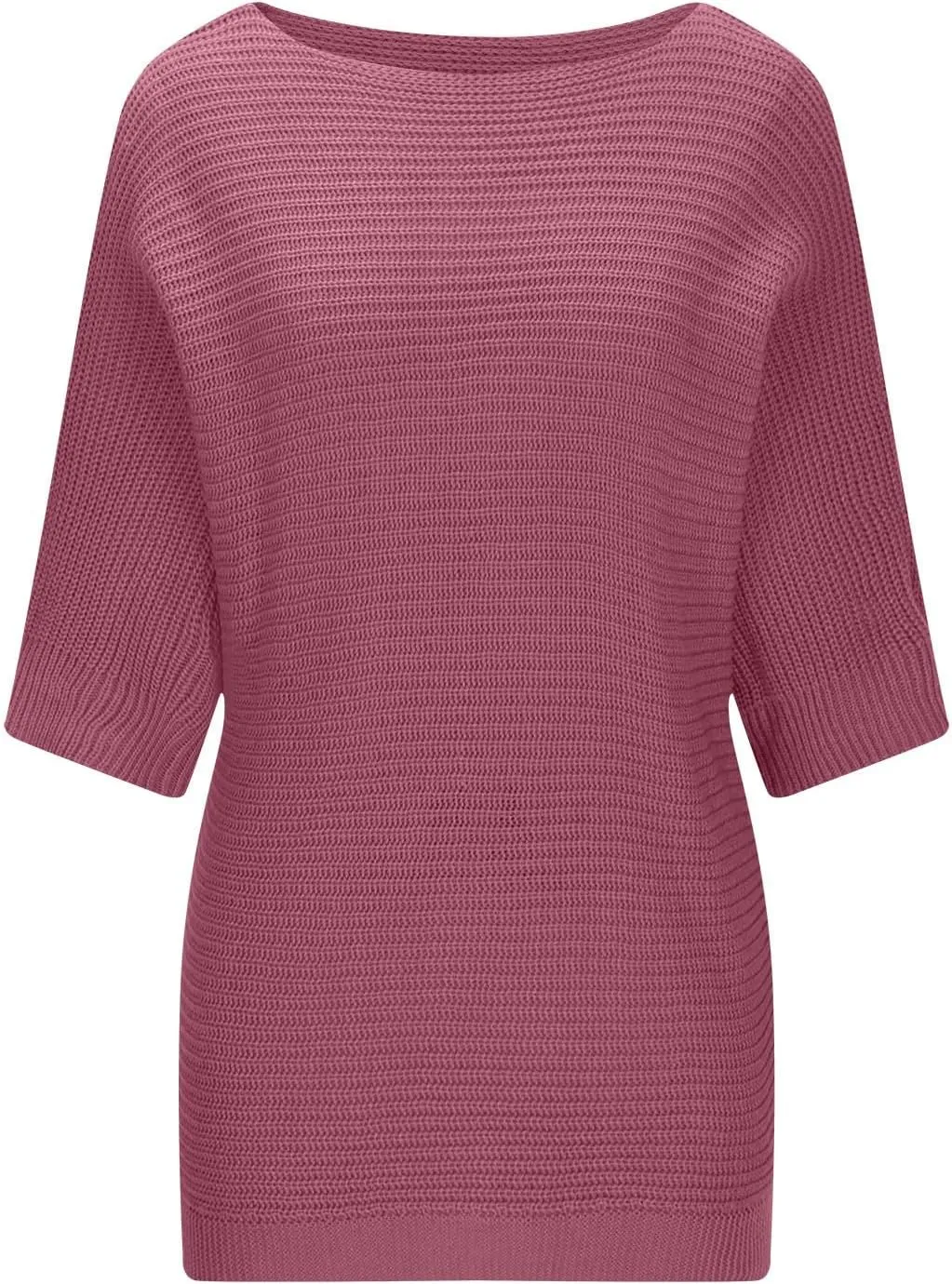 Womens Lightweight Sweater Casual Half Sleeve Pullover Tops Round Neck Shirts Ribbed Knit Blouse Loose Fit Tunics