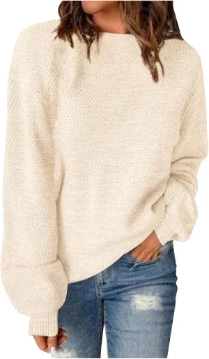 Women's Oversized Crewneck Long Sleeve Knit Sweater Casual Chunky Warm 2024 Fall Pullover Sweaters Top Trendy Outfits