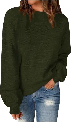 Women's Oversized Crewneck Long Sleeve Knit Sweater Casual Chunky Warm 2024 Fall Pullover Sweaters Top Trendy Outfits