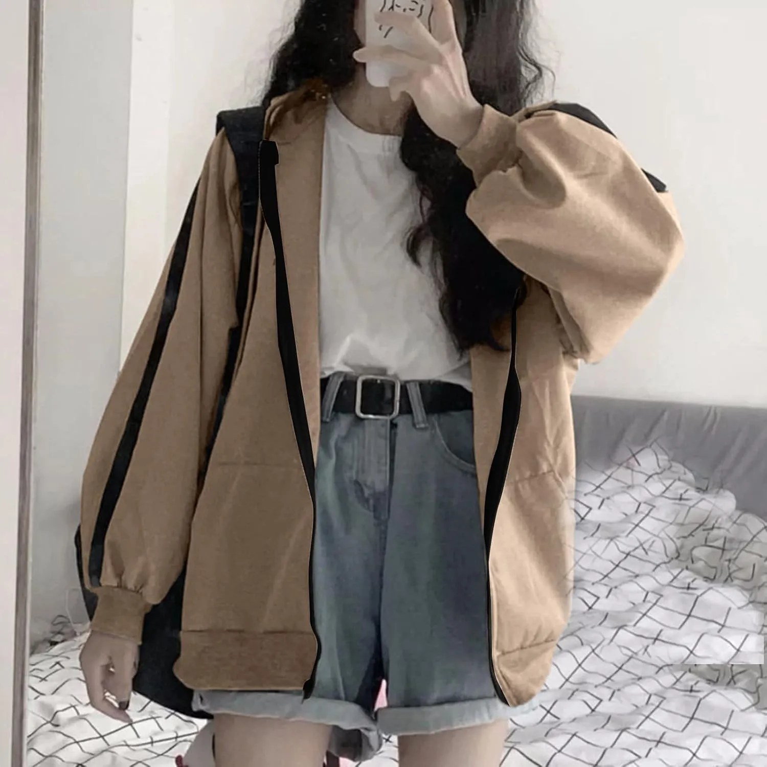 Womens Oversized Hoodie Zip Up Jackets Plus Size Y2K Cute Grunge Aesthetic Baggy Hoodies for Teen Girls