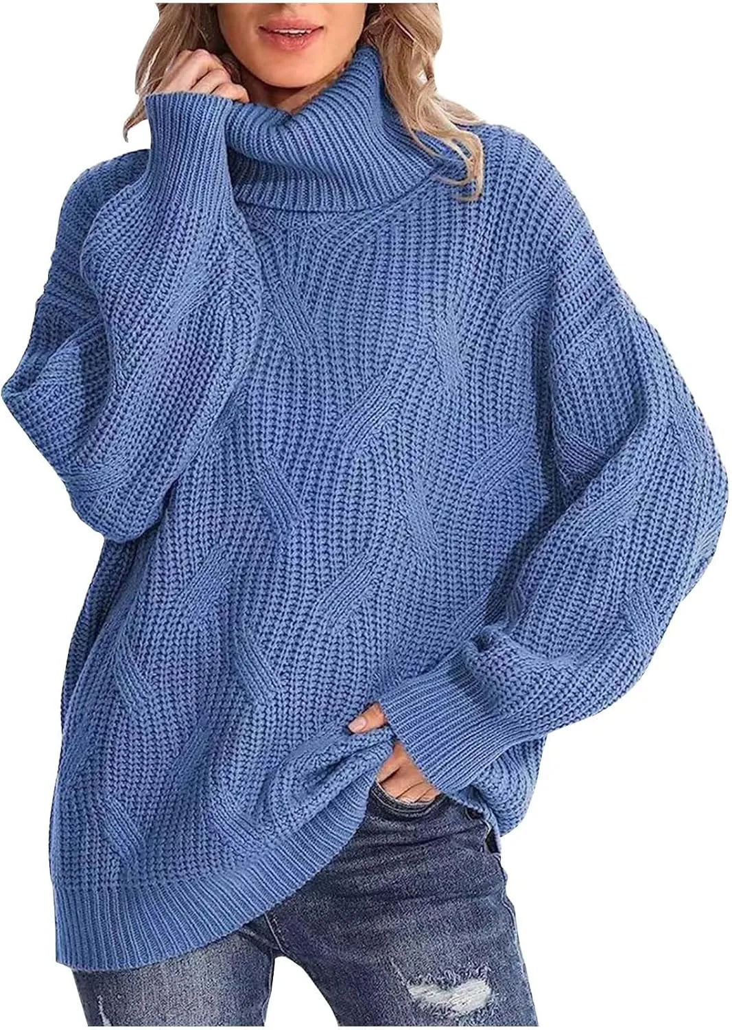 Womens Oversized Turtleneck Sweater Chunky Long Sleeve Ribbed Knit Pullover Jumper Top Fall Winter Warm Outwear