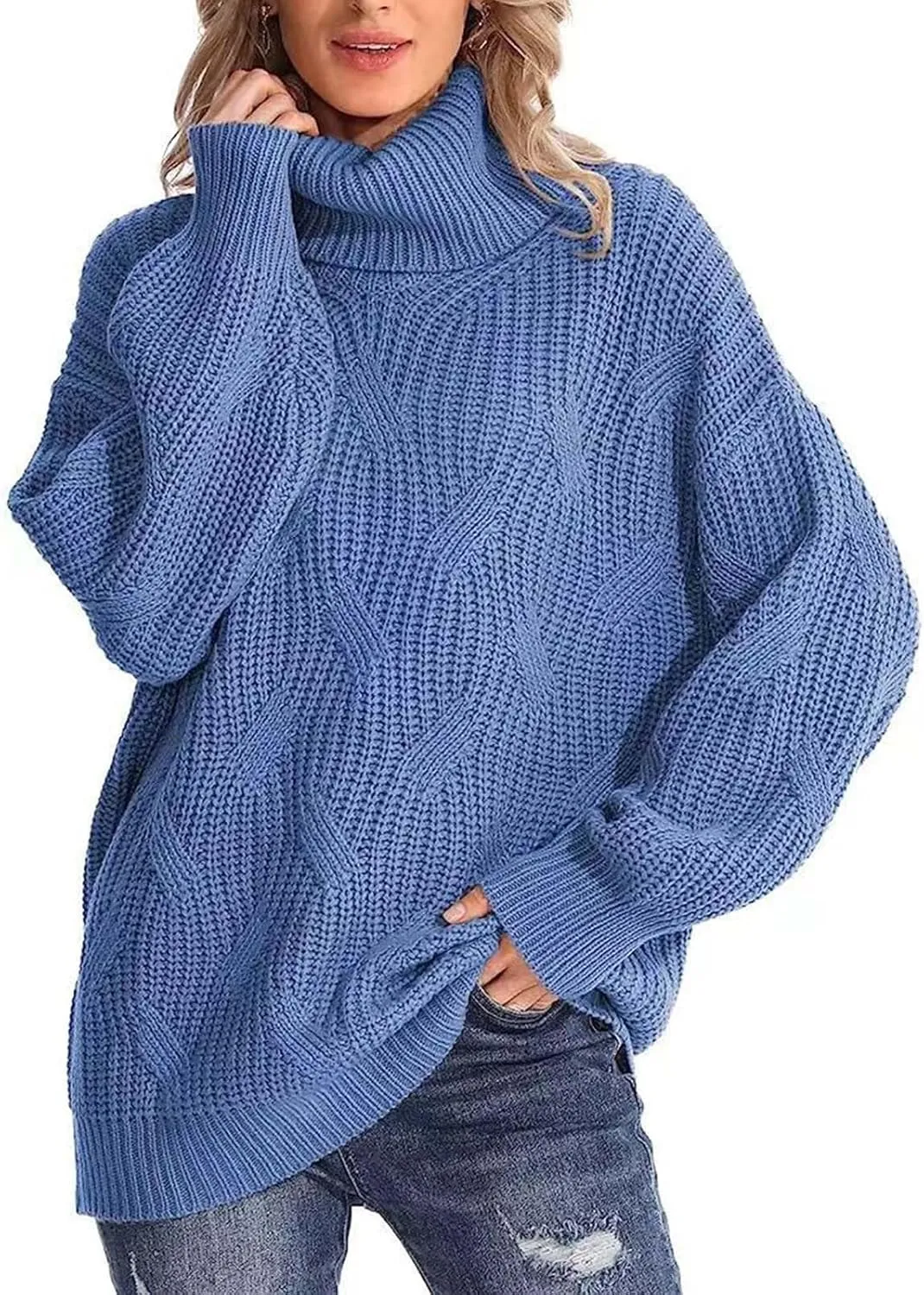 Womens Oversized Turtleneck Sweater Chunky Long Sleeve Ribbed Knit Pullover Jumper Top Fall Winter Warm Outwear