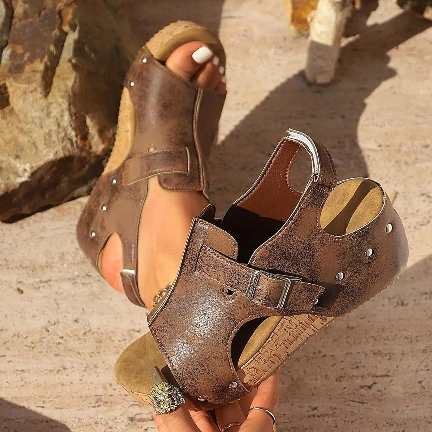 Womens Platform Sandals Summer Beach Ankle Strap Open Toe Espadrilles Wedge Heel Slip on Sandals Dressy Casual Boho Beach Walking Shoes