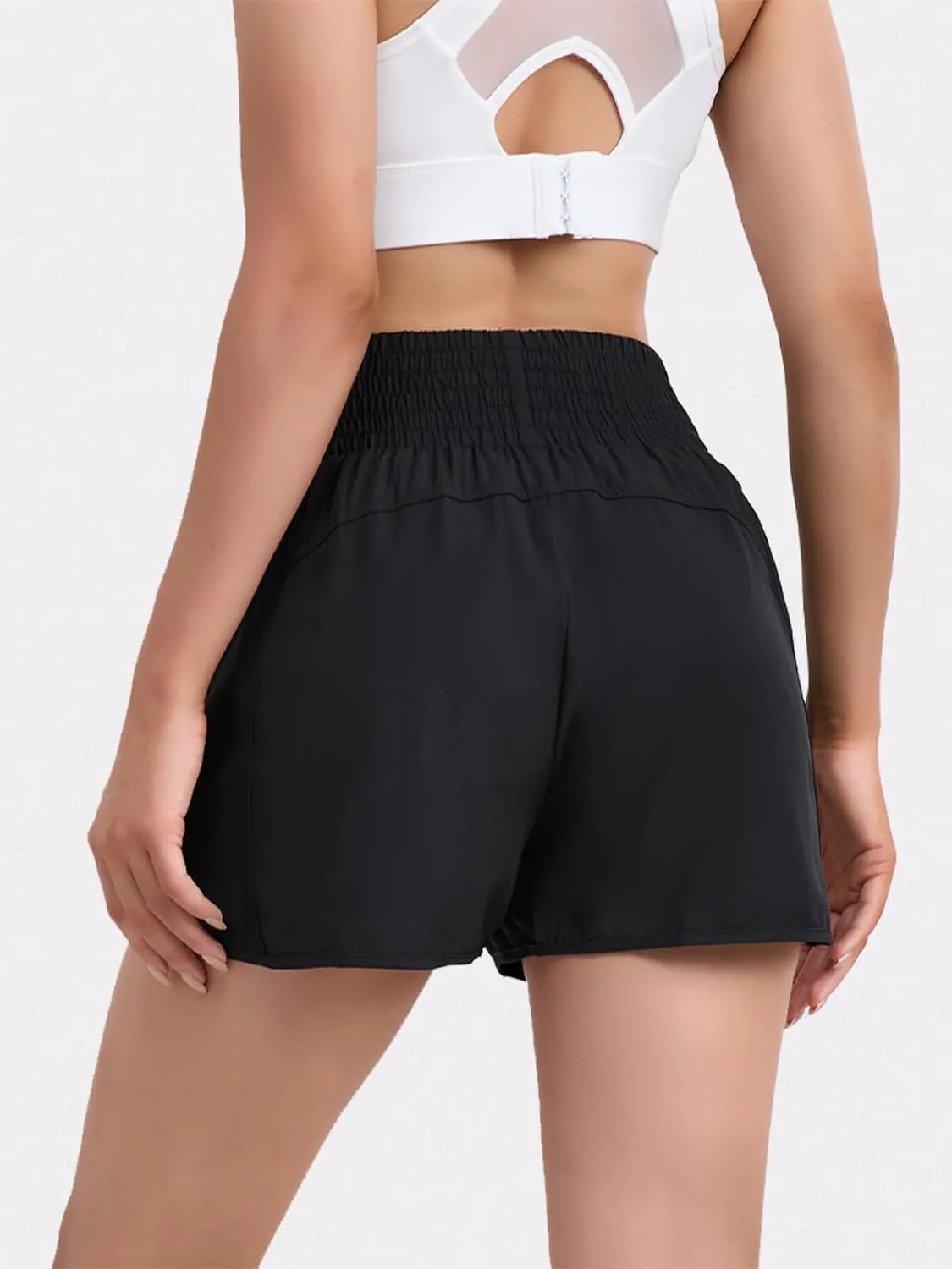 Women's Quick-Dry Running Shorts Athletic High Waisted Shorts for Women with Zipper Pockets Elastic Shorts
