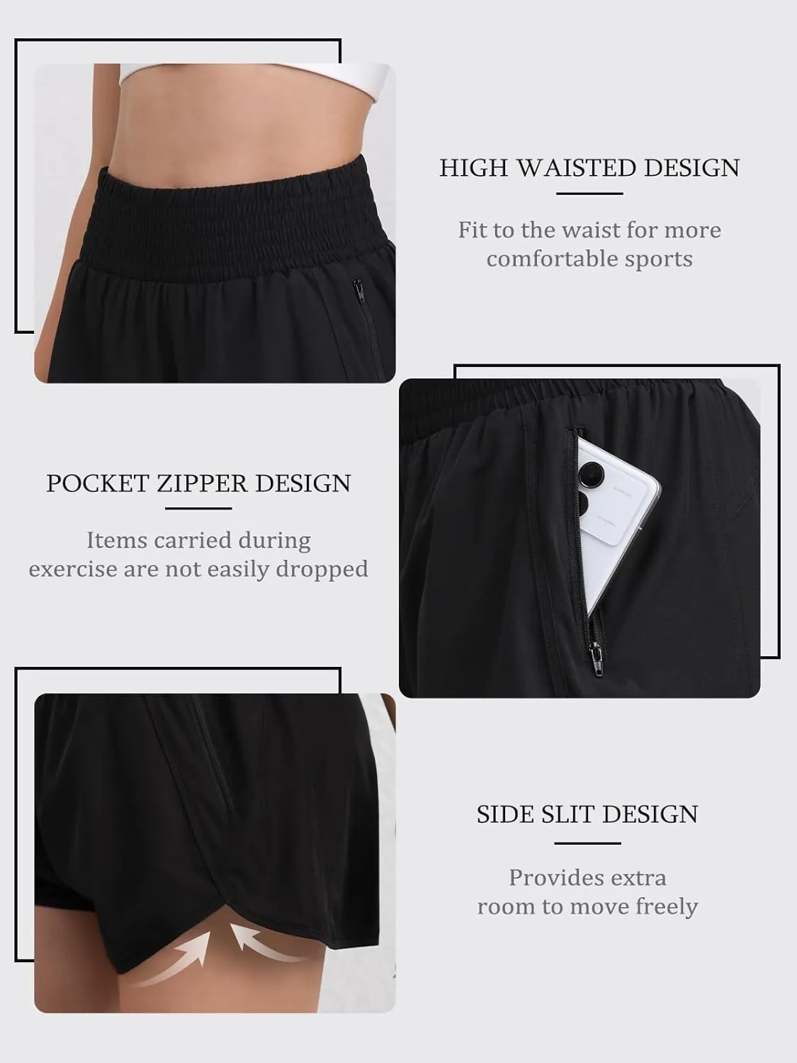 Women's Quick-Dry Running Shorts Athletic High Waisted Shorts for Women with Zipper Pockets Elastic Shorts