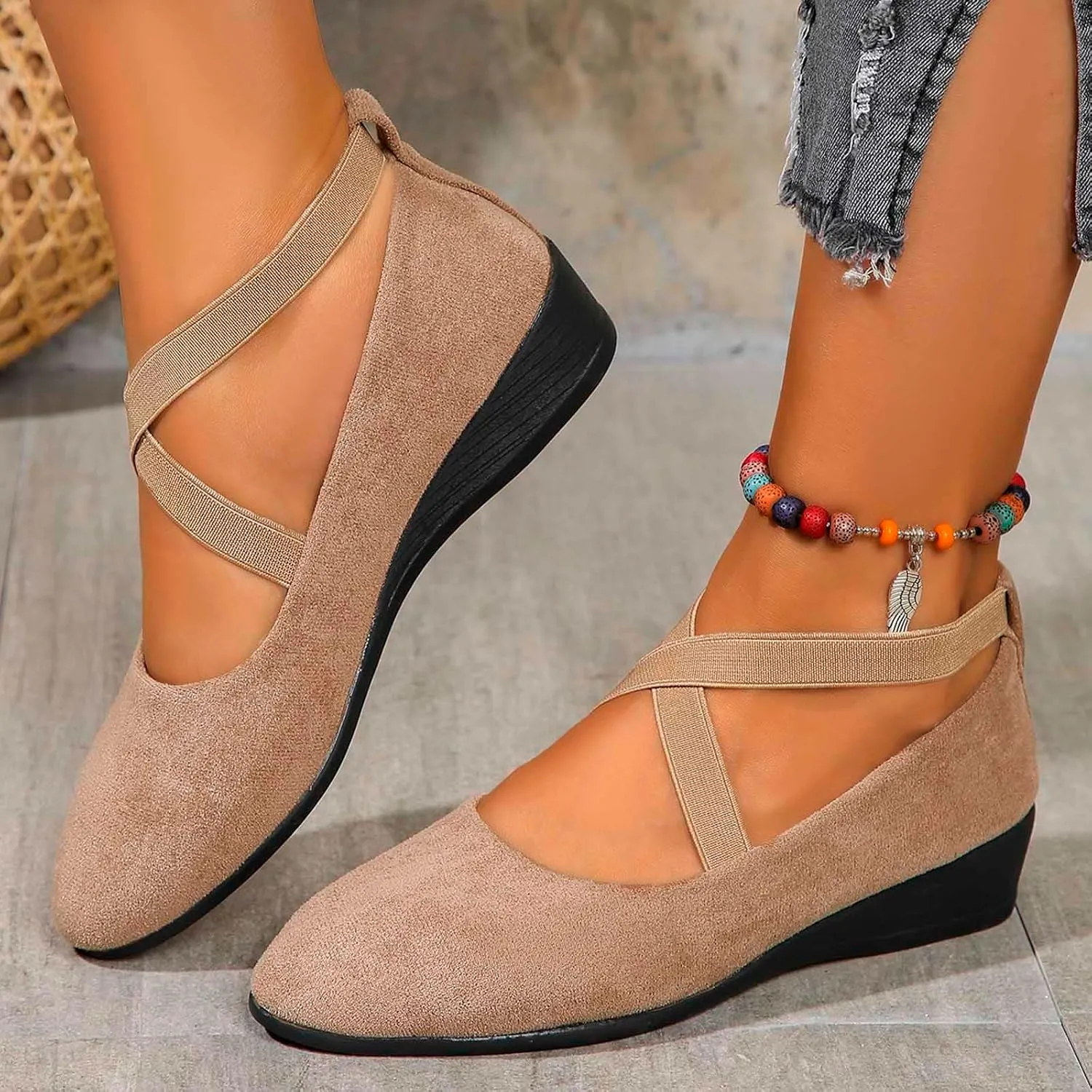 Womens Sandals With Arch Support And Back Strap Shoes Dressy Ballet Flats Slip On Walking Shoes Slip On Loafers
