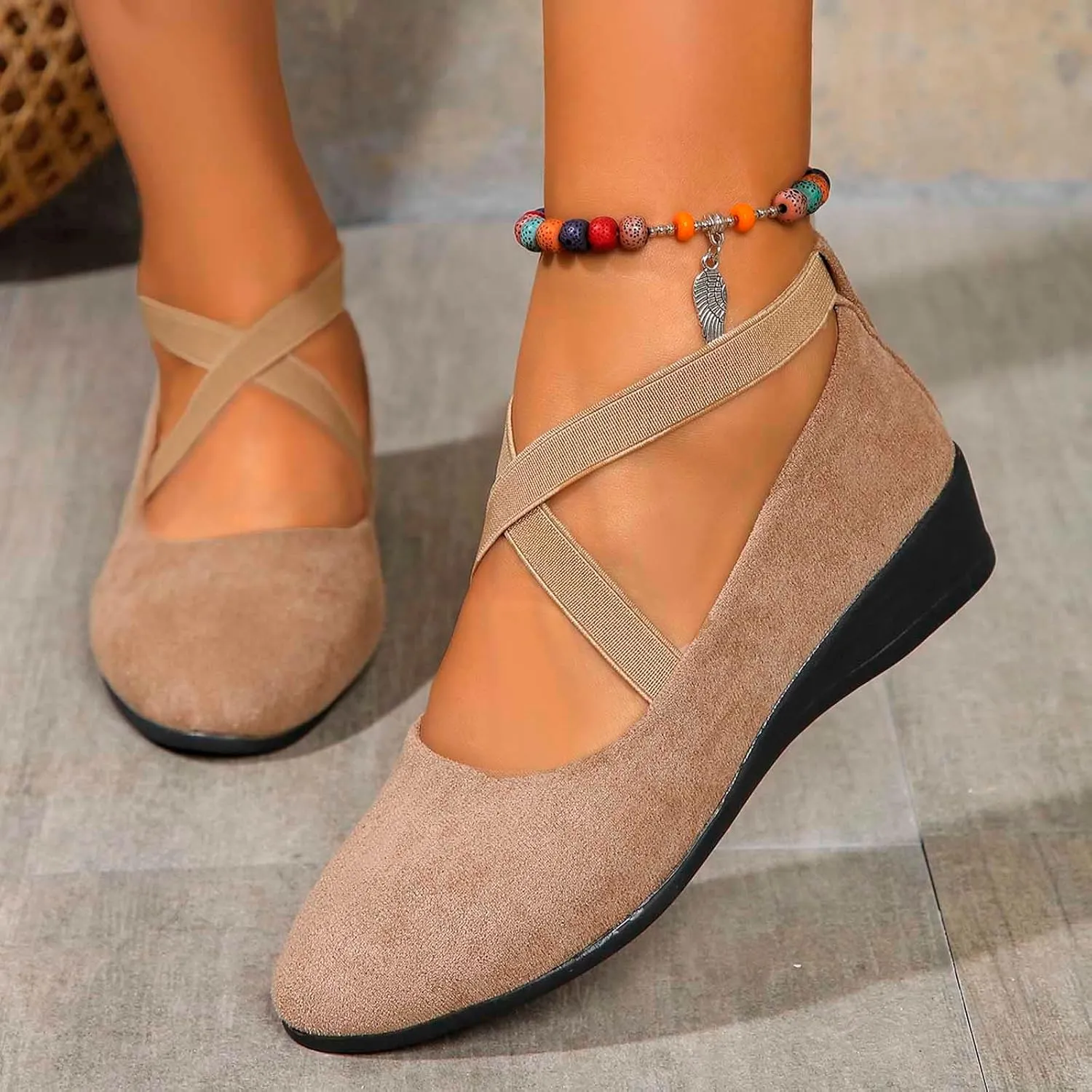 Womens Sandals With Arch Support And Back Strap Shoes Dressy Ballet Flats Slip On Walking Shoes Slip On Loafers