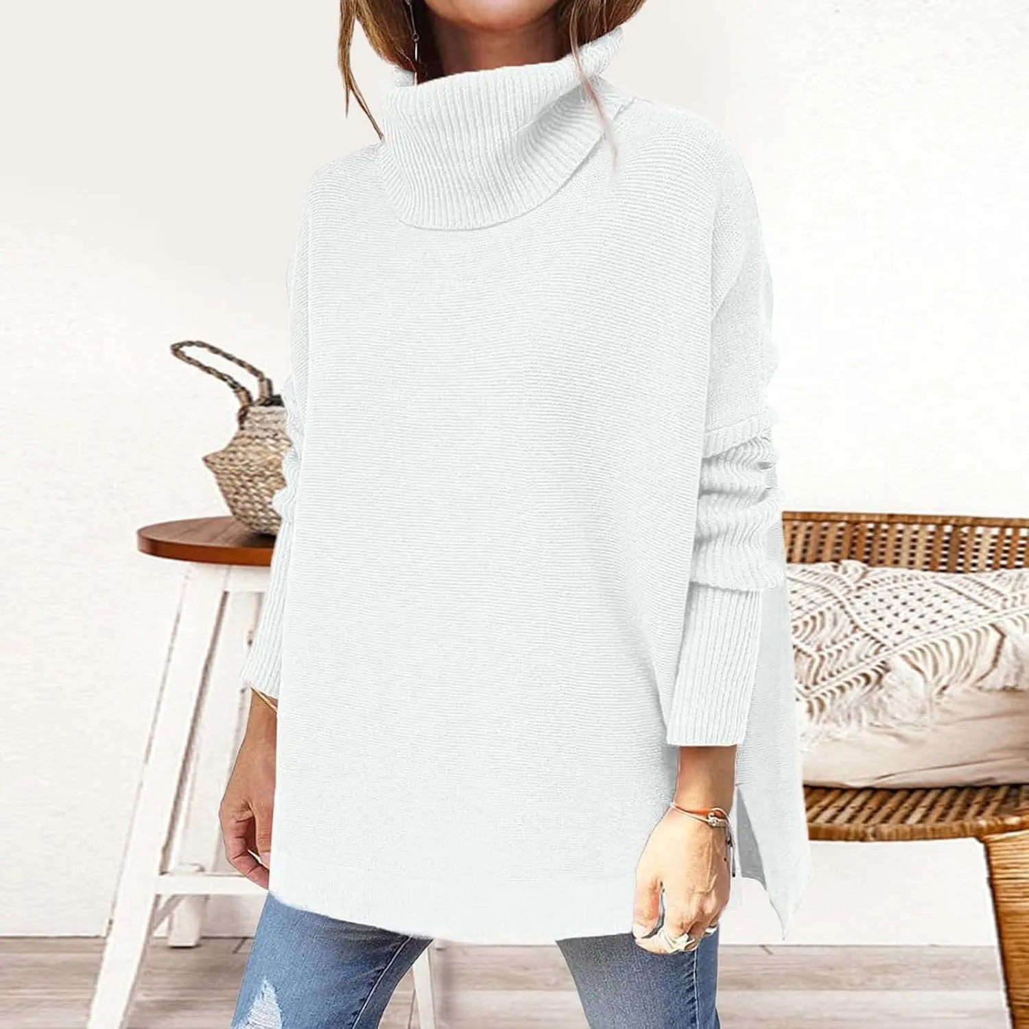 Womens Sleeve Loose Shoulder The Casual Off Pullover Long Knitted Sweater Women's Blouse Pullover Sweater Jacket