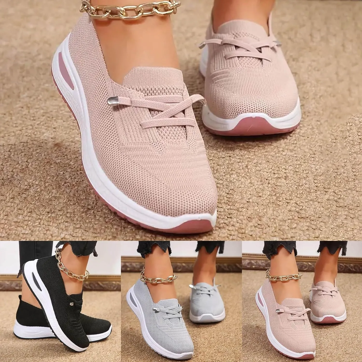Women's Soft Sole Mesh Comfort Orthopedic Shoes, Walking Shoes Women Arch Support Breathable Mesh Tennis Shoe Slip On Orthopedic Sneakers Non Slip Best Walking Shoe